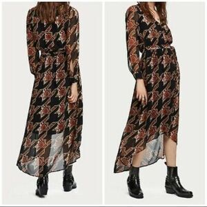 SCOTCH & SODA Atelier 4 Maroon Floral High-Low Wrap Dress, Size M